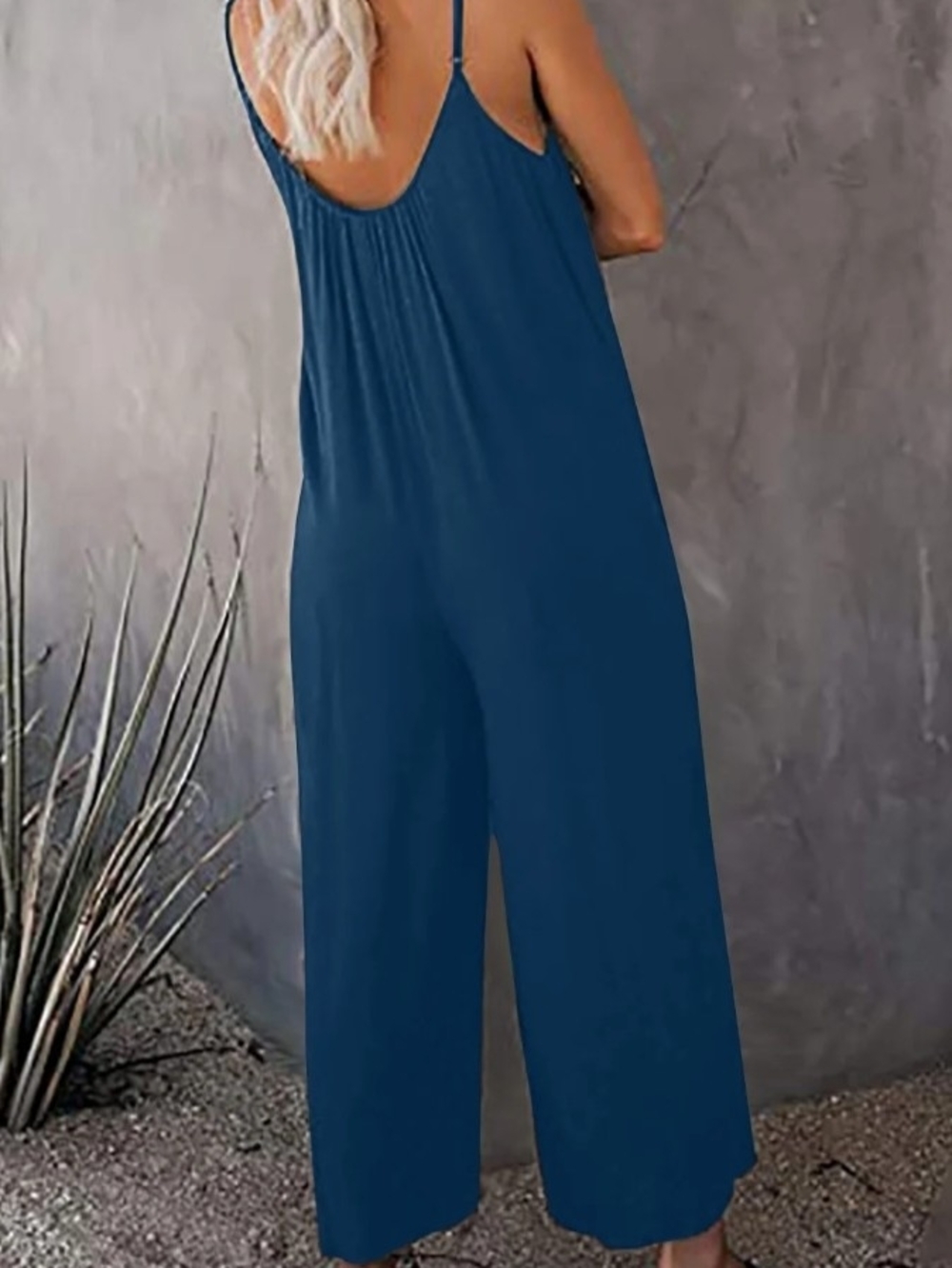 Sleeveless Navy Wide-Leg Jumpsuit - Picture 2 of 5